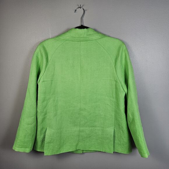 Talbots Women’s Linen Blazer Jacket Sz 12 Kelly Green Pockets Hidden Snaps - Picture 2 of 6